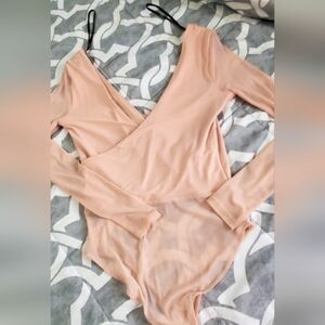 Forever 21 Pink Sheer Sleeves Bodysuit Top